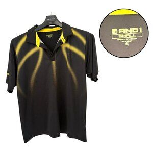 AND1 Men’s S Black Yellow Basketball Polo Shirt Dri-Fit Sport Athletic Top